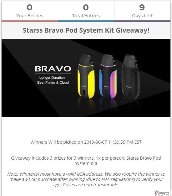 Enter To Win a Starss Bravo Pod System Kit! My Vpro