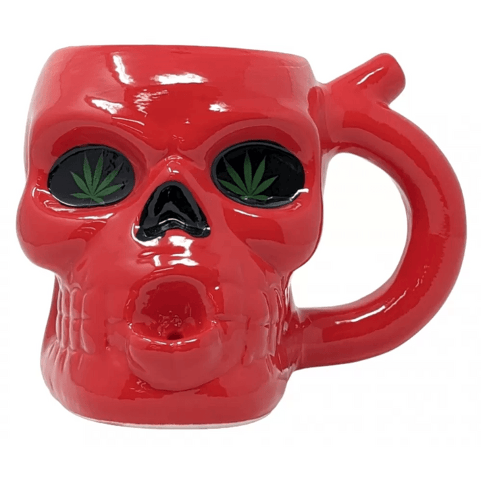 High Point Ceramic Skull Mug with Hand Pipe - Multiple Colors