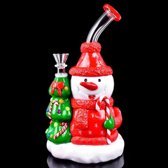 10" Winter Whimsy Snowman Glow-In-The-Dark Water Pipe – Festive Holiday Design