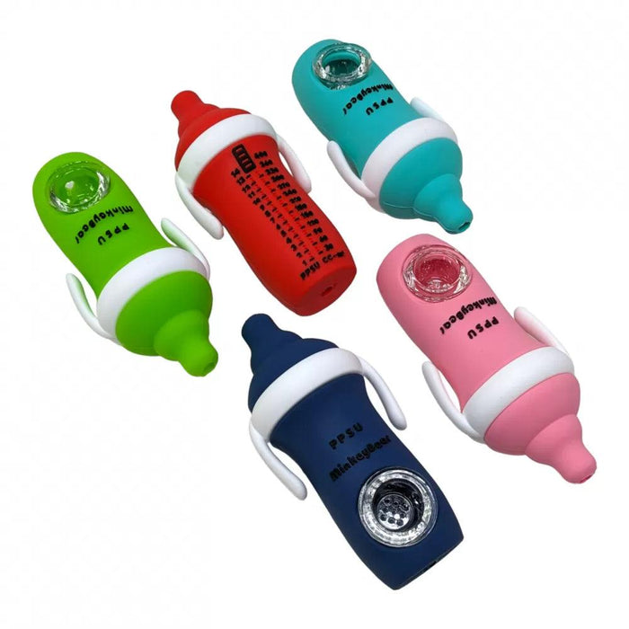 4.5" Assorted Color Milk Bottle Design Silicone Hand Pipe