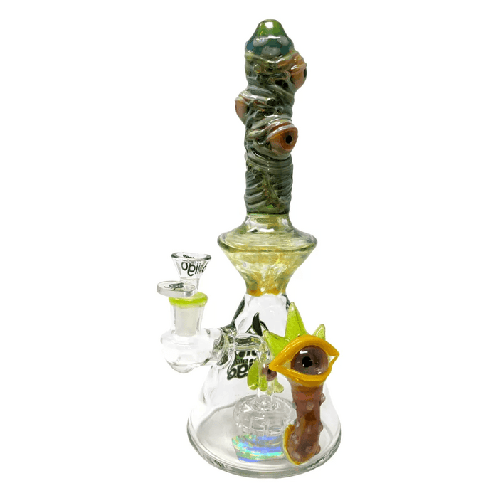 11" BIIGO Glass Green Multi Devil Eye Matrix Perc Beaker Water Pipe