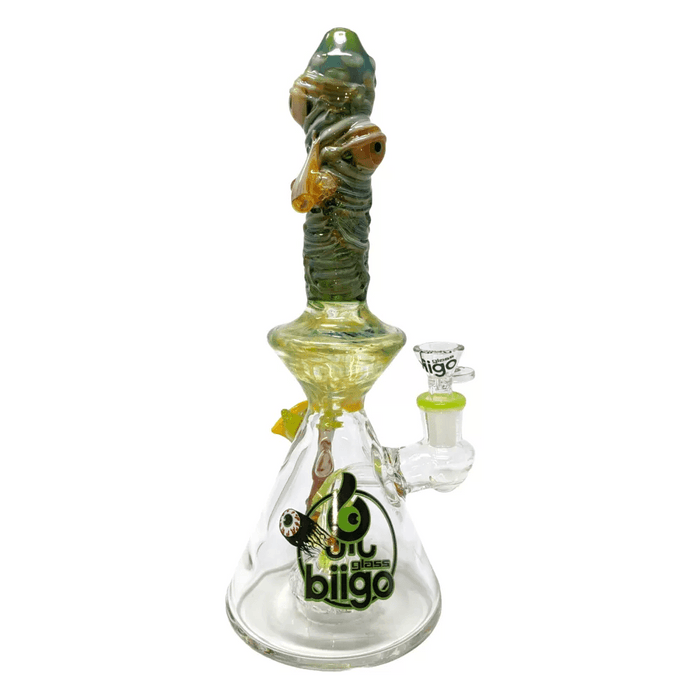 11" BIIGO Glass Green Multi Devil Eye Matrix Perc Beaker Water Pipe