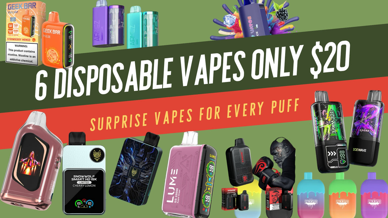 Mystery Vape Box: 6 Disposables, 5K Puffs or More, Only $20!