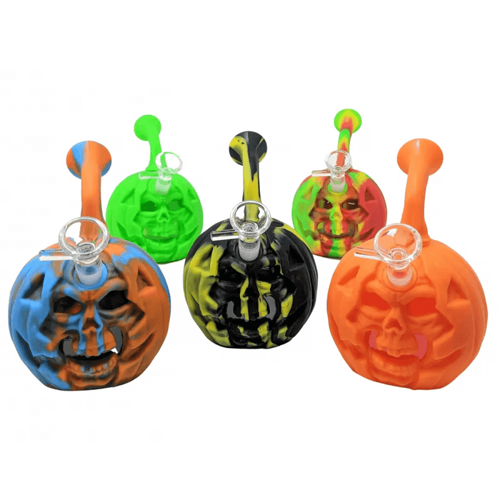 Silicone Pumpkin Smiley Face W/ Glass Chamber Water Pipe