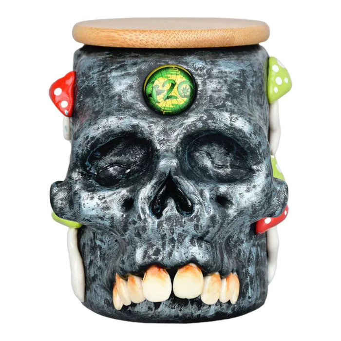 Scary Skull Shroom Glass Stash Jar - Unique Halloween Gift