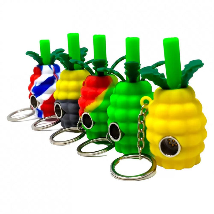 Pineapple Silicone Hand Pipe with Key Chain - Assorted Colors