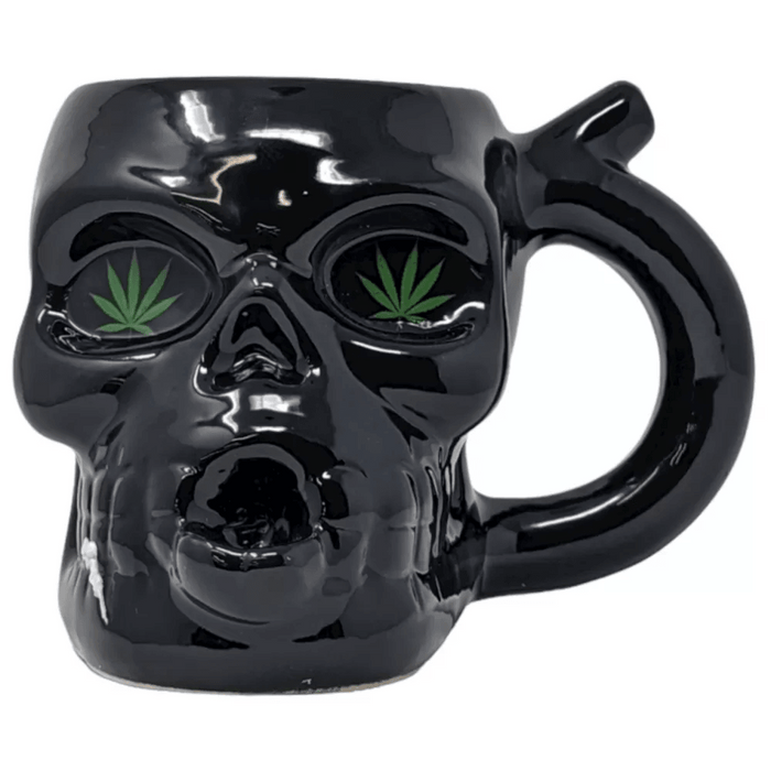 High Point Ceramic Skull Mug with Hand Pipe - Multiple Colors