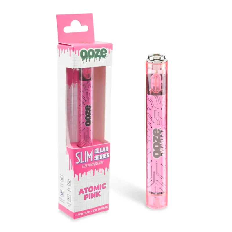 ooze disposable vape Slim Clear Series 510 Battery - Atomic Pink ICE Select Flavor ::Banana Strawberry Ice I Tried Over Thirty