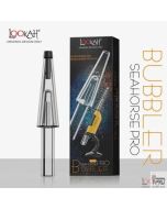 Clear glass Seahorse Pro Plus bubbler beside its black Lookah retail box