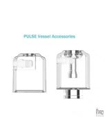 Two clear Vandy Vape Pulse Vessel empty tanks, one with chimney tube and metal base