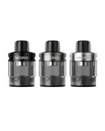 VooPoo PNP X replacement pod cartridges in black, gunmetal and silver, front view of three colors