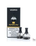 Two VOOPOO PnP MTL pods with black drip tips in front of retail box, 2ml 2PCS