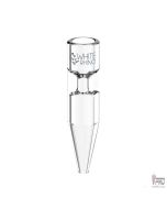 White Rhino clear glass replacement tip with logo, tapered end, white background
