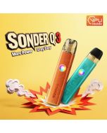 Geek Vape Sonder Q3 promo with orange and teal devices on yellow background