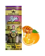 King Palm Suga Punch Honey Orange minis 2-pack pouch beside orange slice with dripping honey
