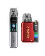 VOOPOO Argus G2 and Argus P2 combo kit in Silver/Red, showing slim silver pod device and red box mod with digital display