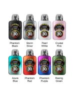 VooPoo Argus A Pod System color lineup front view in black, silver, white, pink, blue, red, purple and green with 30W round displays