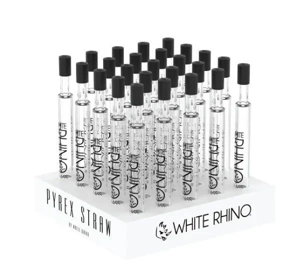 White Rhino Pyrex Glass Straw V2 With Black Silicone Cap