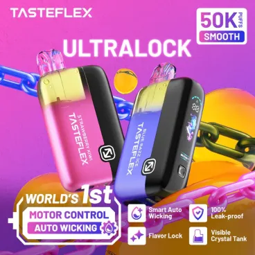 TasteFlex UltraLock 50K Disposable Vape - Strawberry Kiwi & Blue Razz Ice, motor auto wicking