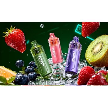 PuffUp 25000 Disposable Vape - Double Apple, Watermelon Ice & Sakura Grape with fresh fruit