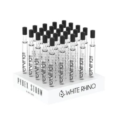 White Rhino Pyrex Glass Straw V2 With Black Silicone Cap