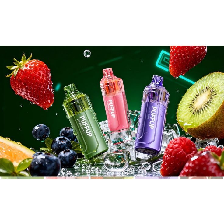PuffUp 25000 Disposable Vape - Double Apple, Watermelon Ice & Sakura Grape with fresh fruit